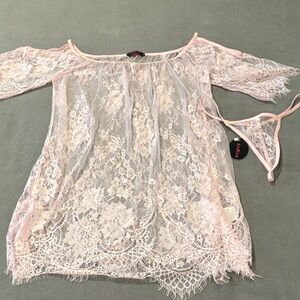 Pink Lace Chemise with Matching Thong